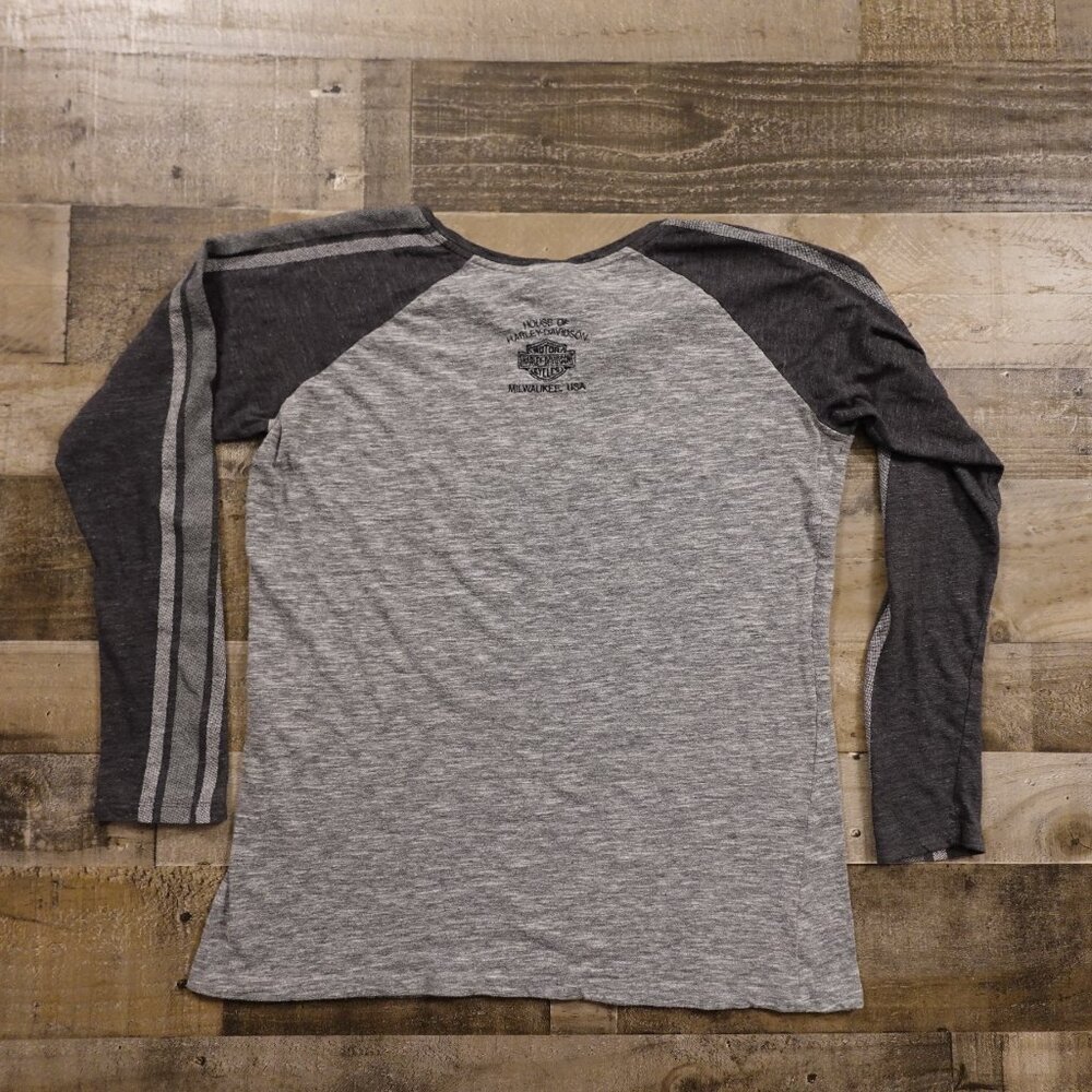 Harley-Davidson Raglan Long Sleeve Tee Women’s XL Gray‎ Black Vintage Moto - Picture 10 of 11